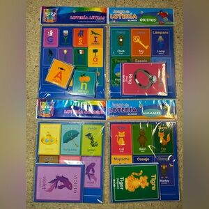 4 Toddler Pre-K Kindergarten Spanish Loteria First Words Picture Word Bingo Game